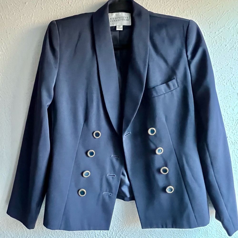 Vintage navy gold button blazer